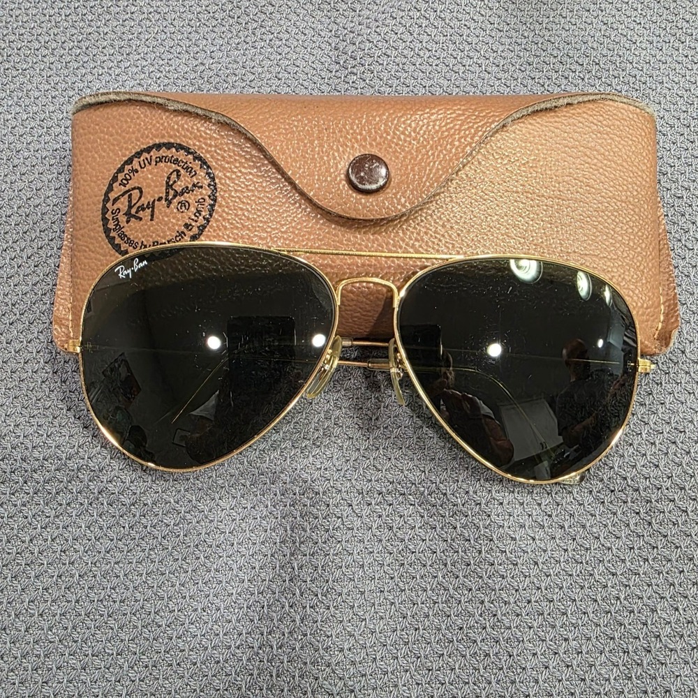 Vintage Ray-Ban Bausch & Lomb Aviator Sunglasses Gold G-15 62mm USA with Case